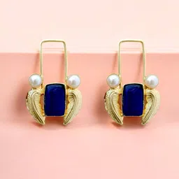 TISHUL JEWELS Gold-Plated Artificial Stones & Pearls Studded Geometric Drop Earrings-picture-34