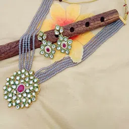 EVY Gold-Plated Kundan Studded And Artifical Beaded Raani Haar Jewellery Set-picture-42