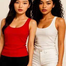 CORTICA Women Pack Of 2 Red & White Non-Padded Cotton Camisoles-image-79