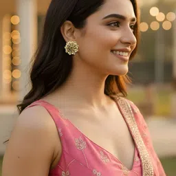 KARATCART Gold-Plated Pearls Studded Floral Studs image 2