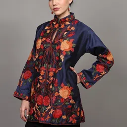 Exotic India Women Floral Crop Open Front Jacket with Embroidered image 4