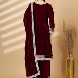 Moda Rapido Yoke Design Gotta Patti Velvet Anarkali Kurta Set With Palazzos & Dupatta image 2
