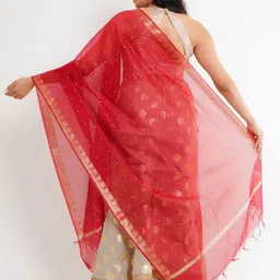 Karthav Fashion Floral Woven Design Chanderi Dupatta With Zari image 4