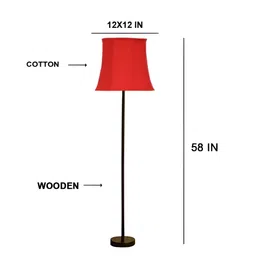 Devansh Red & Black Wooden & Cotton Frustum Shaped Floor Lamp image 3