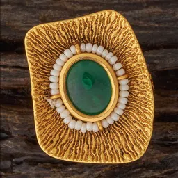 Kushal's Fashion Jewellery Gold-Plated Stone-Studded & Beaded Adjustable Finger Ring image 1