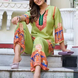 Kaftanize Women Lime Green Polyester Printed Co-Ords image 2