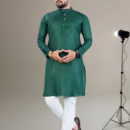 shreeram PoshSide Men Solid Straight Kurta (Dark Green)-picture-23