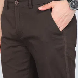 peter england Men Regular Fit Brown Cotton Blend Trousers image 5