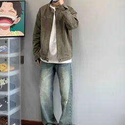 StyleCast Men Washed Stand Collar Cotton Denim Jacket image 4