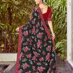 Zeekha Floral Beads and Stones Pure Georgette Kanjeevaram Printed Saree image 4