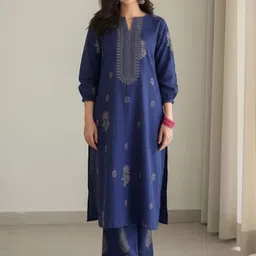 Aaghnya Floral Printed V-Neck Three-Quarter Sleeves Straight Kurta With Palazzos-image-25
