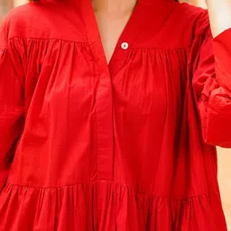 Ambraee Women Mandarin Collar Puff Sleeve Tiered  Layered A-Line Mini Dress image 3