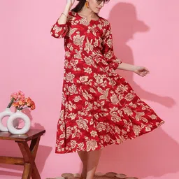 De La Moda Floral Printed Crepe Fit & Flare Midi Dress image 5