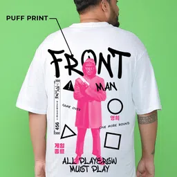 Bewakoof Plus Men Squid Game Graphic Printed Round Neck Cotton Oversized T-shirt image 2