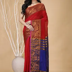 SLAGHA Ethnic Motifs Zari Silk Cotton Taant Saree-picture-34