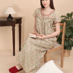 Sweet Dreams Women Pure Cotton Floral Printed Maxi Nightdress-picture-23