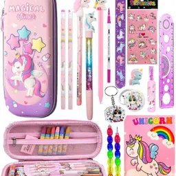 kettoby Magical Unicorn School Stationery Kit for Girls – 17 Pcs Premium Unicorn Pencil Unicorn Art Plastic Pencil Box-picture-35