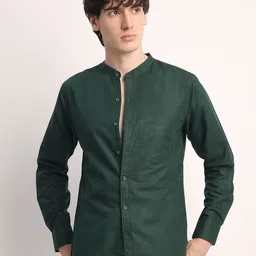 Voroxy Men Smart Band Collar Solid Cotton Casual Shirt-picture-20
