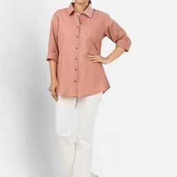 Crazy Needle Women Shirt Collar Roll-Up Sleeves Cotton Shirt Style Top-picture-33