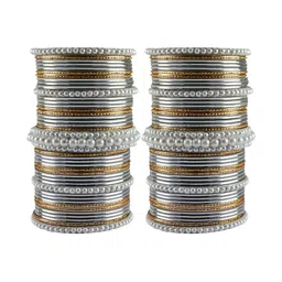 Vidhya Kangan Set Of 82 Stones Studded & Pearl Beaded Oxidized Bangles-picture-28