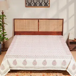 Fabindia Off White & Red Hand Printed Cotton Bed Cover-image-63
