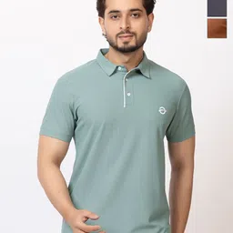 DDOUDDOU Men Pack of 3 Solid Polo Collar Cotton T-shirts-picture-46