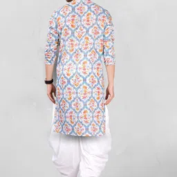 SHIWAM ETHNIX Ethnic Motifs Printed Mandarin Collar Straight Kurta With Dhoti Pants image 4