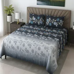 Threadwear Blue Floral 400 TC Bedsheet with 2 Pillow Covers-picture-10