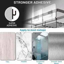 on gate Shower Caddies Adhesive Hanging Shower Shelf - Bathroom Organizers and Storage Iron Wall Shelf image 2