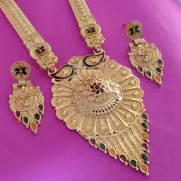 OM KRISHIV COLLECTION 3-Pcs Gold Plated Necklace With Earing image 2
