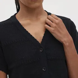 The Roadster Life Co. Open Knit Self Design Button Down Shirt Style Top image 5