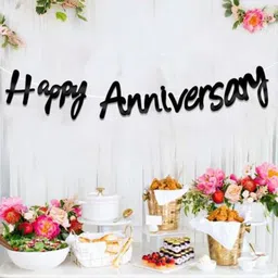party hub Happy Anniversary Cursive Banner Black for Party and Celebration Banner-picture-11