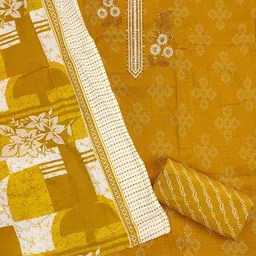 LeeliPeeri Designer Floral Printed Sequinned Cotton Unstitched Dress Material image 3