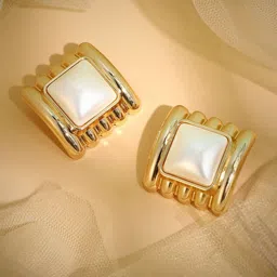 SOHI Gold-Plated Ribbed-Diane Pearls Studded Studs Earrings-image-84