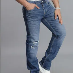 Rookies Men Straight Fit Mid-Rise Mildly Distressed Light Fade Stretchable Jeans image 4