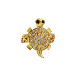 R G MART Unisex Kachua White Stone Adjustable Brass Gold Plated Finger Ring-picture-15