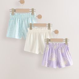 NEXT Kids Girls Set Of 3 Checked Pure Cotton Shorts-picture-41