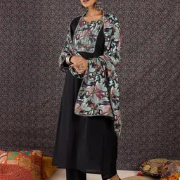 Indo Era Women Floral Embroidered Regular Mirror Work Kurta with Trousers & With Dupatta-picture-32