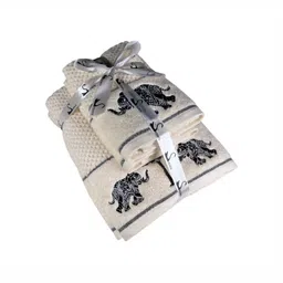 SENSES Cream-Coloured & Navy Blue 4 Piece Cotton 550 GSM Towel Set image 5