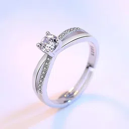 meenaz Rings for women girls girlfriend ladies wife sister Platinum Solitaire ring Silver ring Stone ring silver stylish engagement wedding Adjustable promise propose American diamond Finger Ring 910 image 3