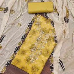 HERE&NOW Floral Embellished Beads And Stones Unstitched Dress Material-picture-18