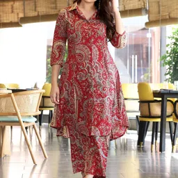 Kharoliya Printed Cotton Shirt Collar Neck Tunic With Trousers Co-Ords-picture-15