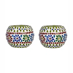 1ST TIME White & Red 2 Pieces Floral Printed Candle Holders-image-51