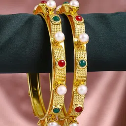 Anouk Set Of 2 Gold-Plated Stone-Studded & Pearls Beaded Bangles-picture-11