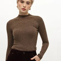 MANGO High Neck Fitted Ribbed Pullover image 2