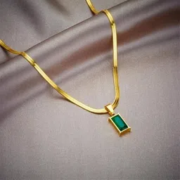 kradhika Snake Chain Necklace with Green stone Gold-plated Stone Pendant Set image 1