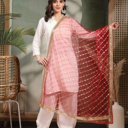 Clora Creation Striped Embellished Sequinned Net Dupatta-picture-3