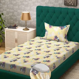 Myntra Elegant Homes Yellow & Grey Cartoon Characters 400 TC Single Bedsheet with 1 Pillow Covers image 4