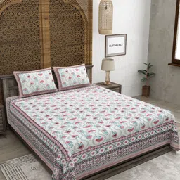 CLOTHOLOGY Red & White Floral 180 TC King Bedsheet with 2 Pillow Covers-image-90