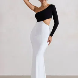 Genzy Women One Shoulder Cut-Outs Colourblocked Bodycon Maxi Dress-picture-12